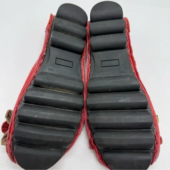 Socofy Red Flower Handcrafted Leather Slip On Loafers Shoes 9.5 - Picture 7 of 9